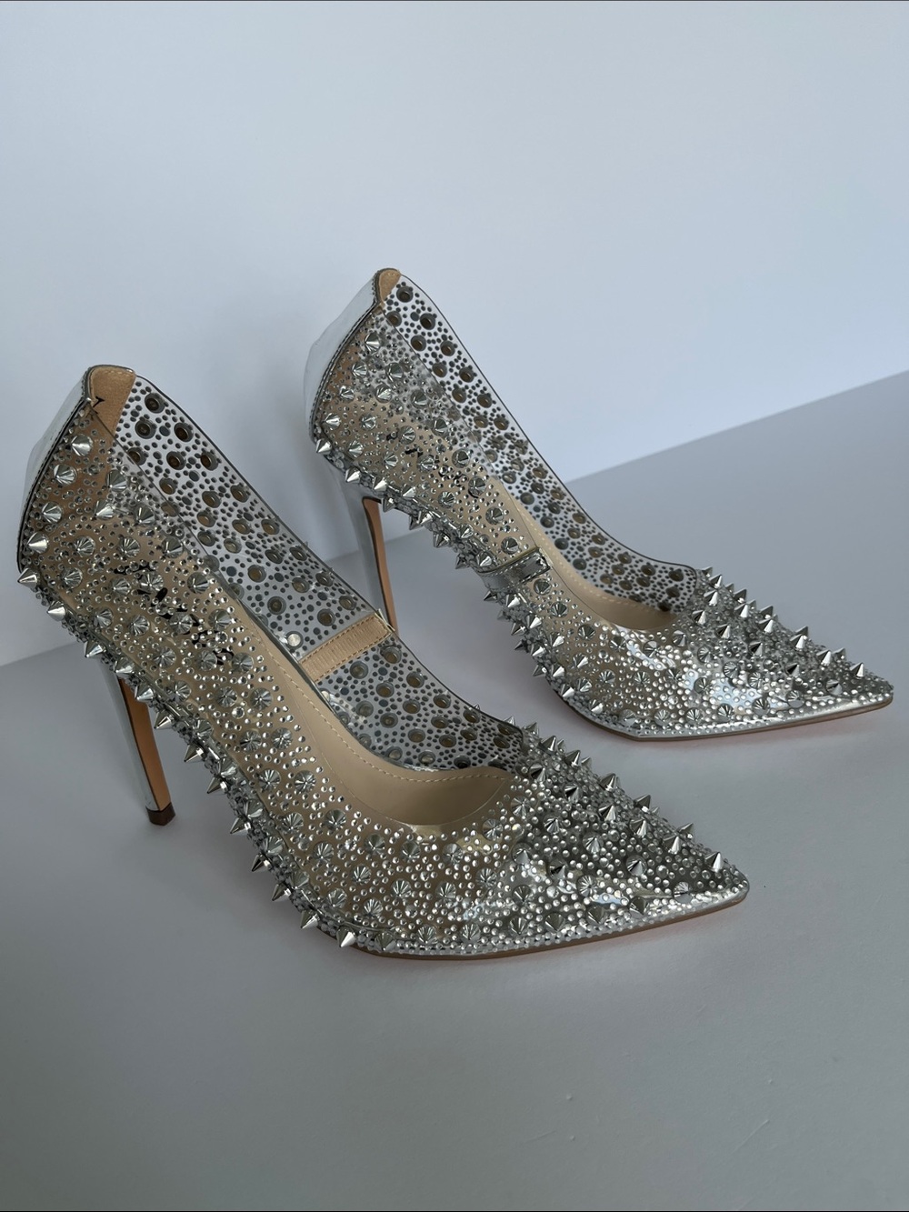 NEW Silver Crystal-Stud Pointed Toe Pumps - Picture 2 of 6